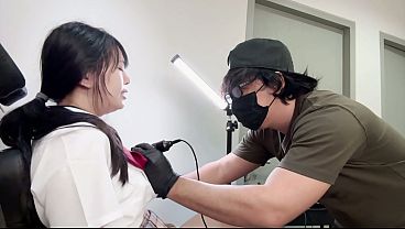Huge Creampie Pussy while tattooing for Asian Beautiful Girl
